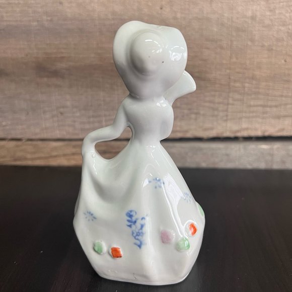 Southern Belle Porcelain Figurine Holding a Fan Raised Flower Detail on Dress - Picture 3 of 12